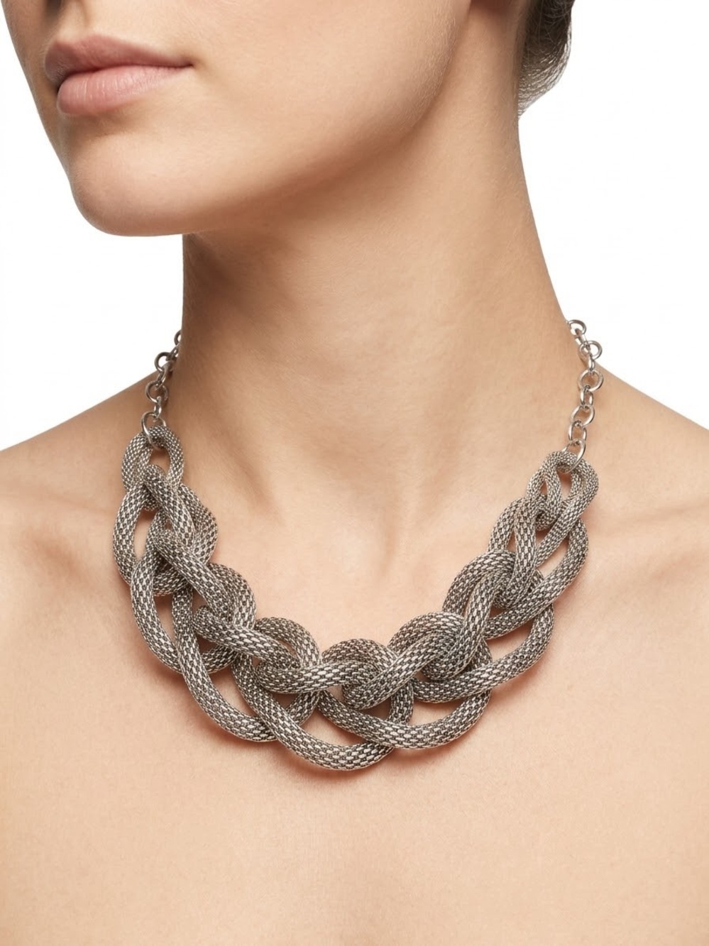 Express Statement Silver Braided Chain Necklace - Women Jewelry